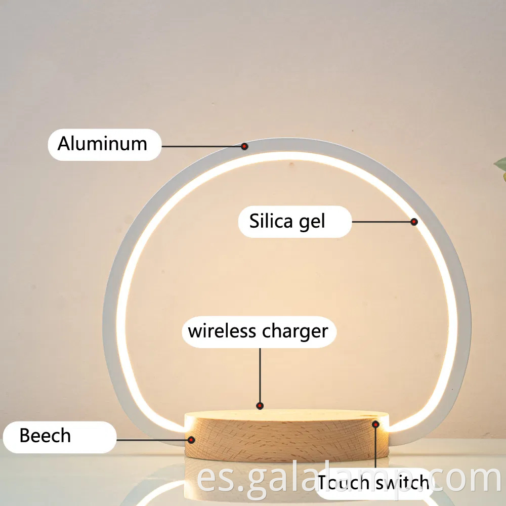 Lámpara de noche LED moderna con estación de carga inalámbrica